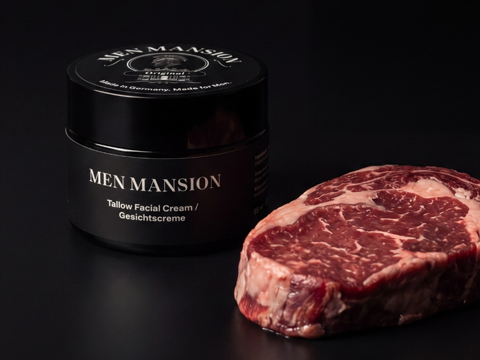 Tallow Gesichtscreme neben Rindfleisch